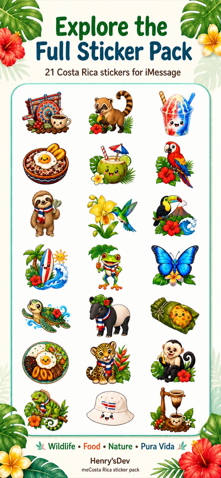 Explore the full sticker pack promo image for meCostarica